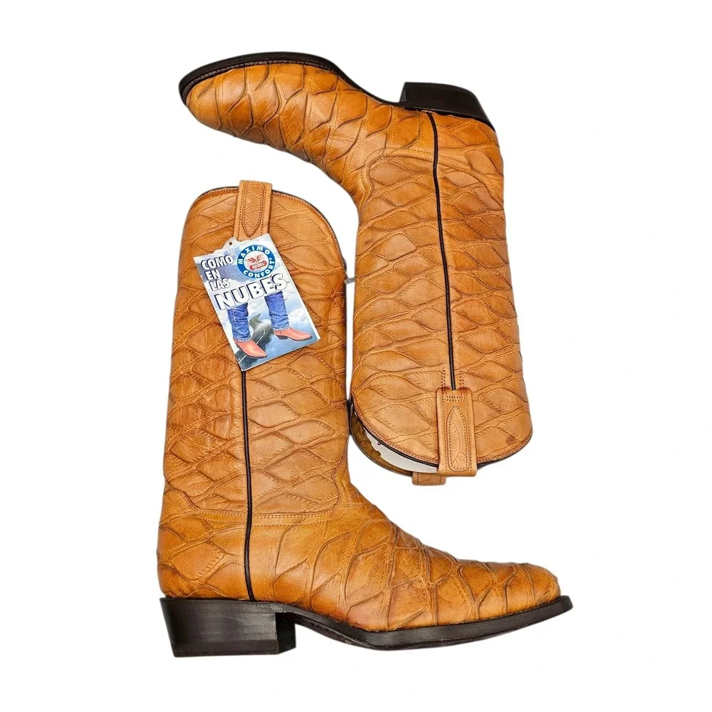 Rudel Men's Size 7.5 E US Rare VTG Deadstock Tan Elephant Embossed Leather Boots